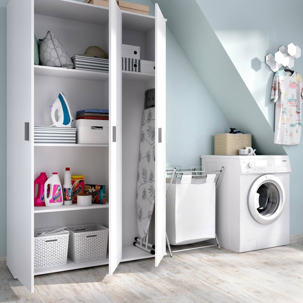 Großer Mehrzweck-Kleiderschrank in weißer Holzoptik - Maisons Du