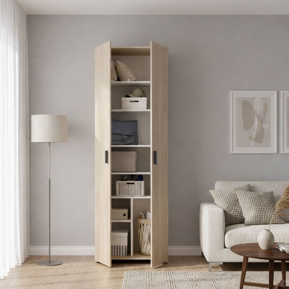 Mehrzweckschrank mit 2 Türen in Eichenholzoptik, 61 x 35 x 190 cm