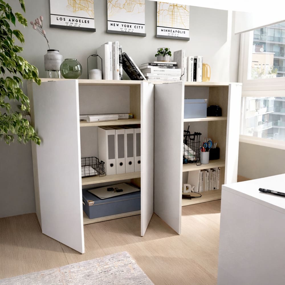 Mehrzweckschrank 2 Türen mit weißem Holzeffekt, Eiche 79x40h96 cm