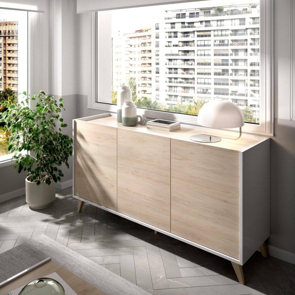 Buffet effet bois beige, blanc 155x43 cm - Maisons du Monde