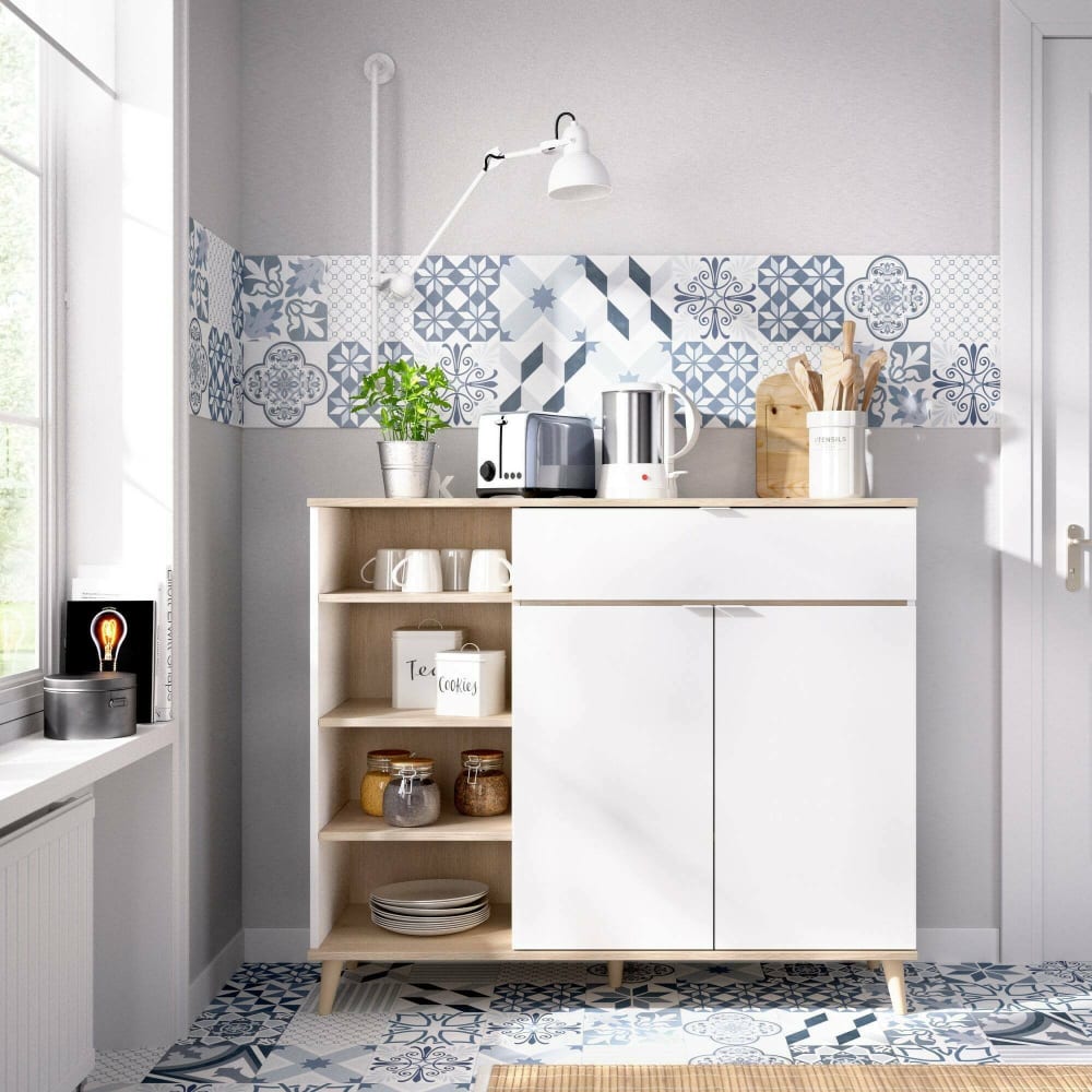 Buffet effet bois beige, blanc 120x40 cm - Maisons du Monde