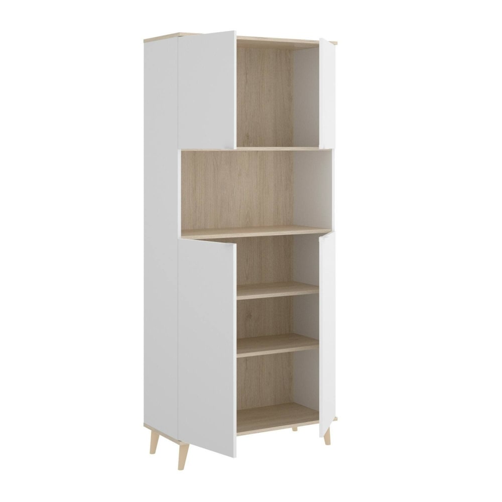 Dmora Weißes Sideboard in Holzoptik, Eiche 80x40h191 cm style modern Weiß Holz