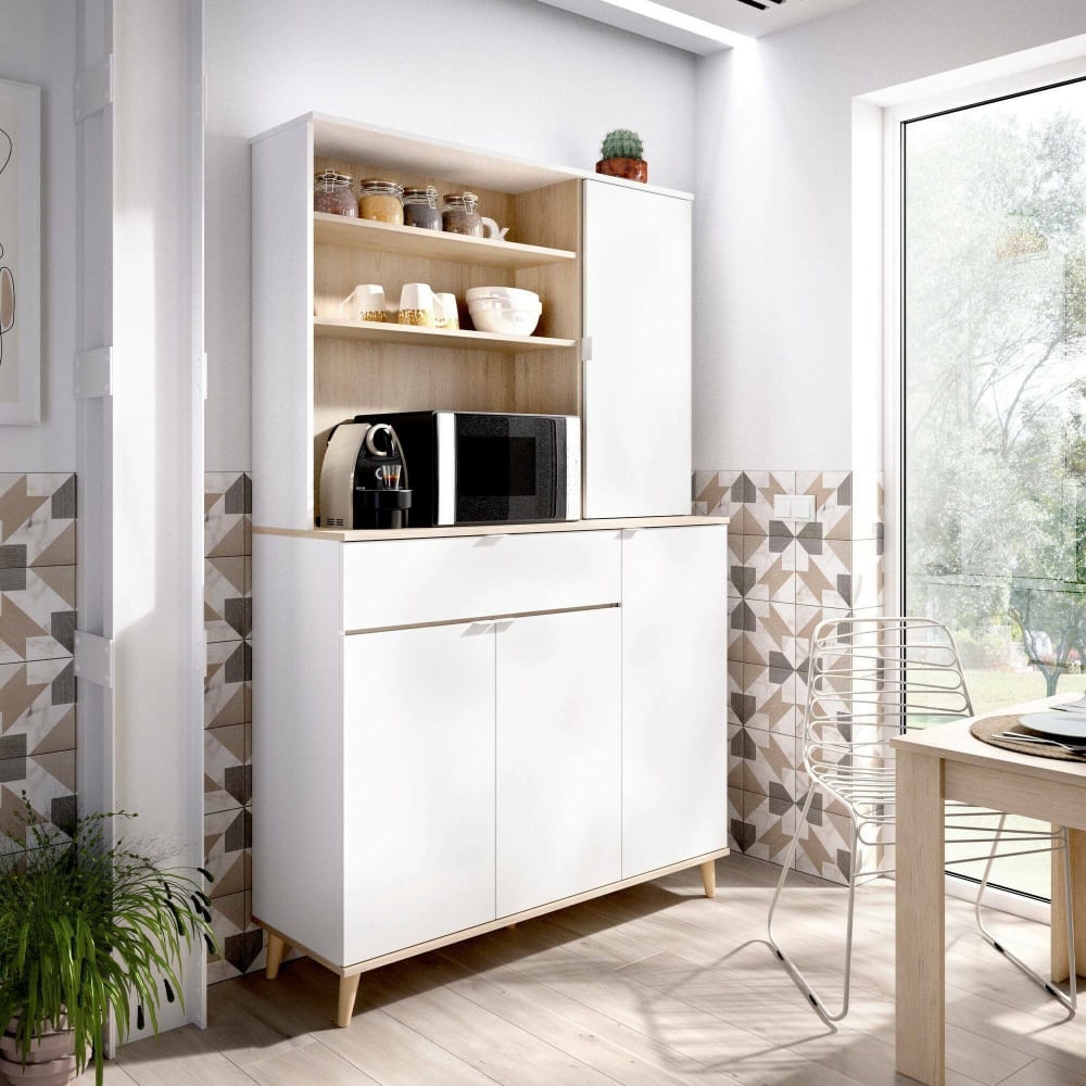 Weißes Sideboard in Holzoptik, Eiche 120x40h191 cm - Maisons Du