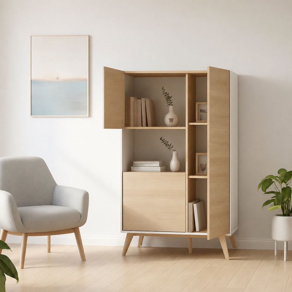 Sideboard in Eichenholzoptik, weiß 81x43h135 cm - Maisons Du