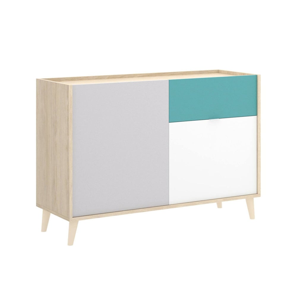 Buffet effet bois beige, blanc 105x43 cm
