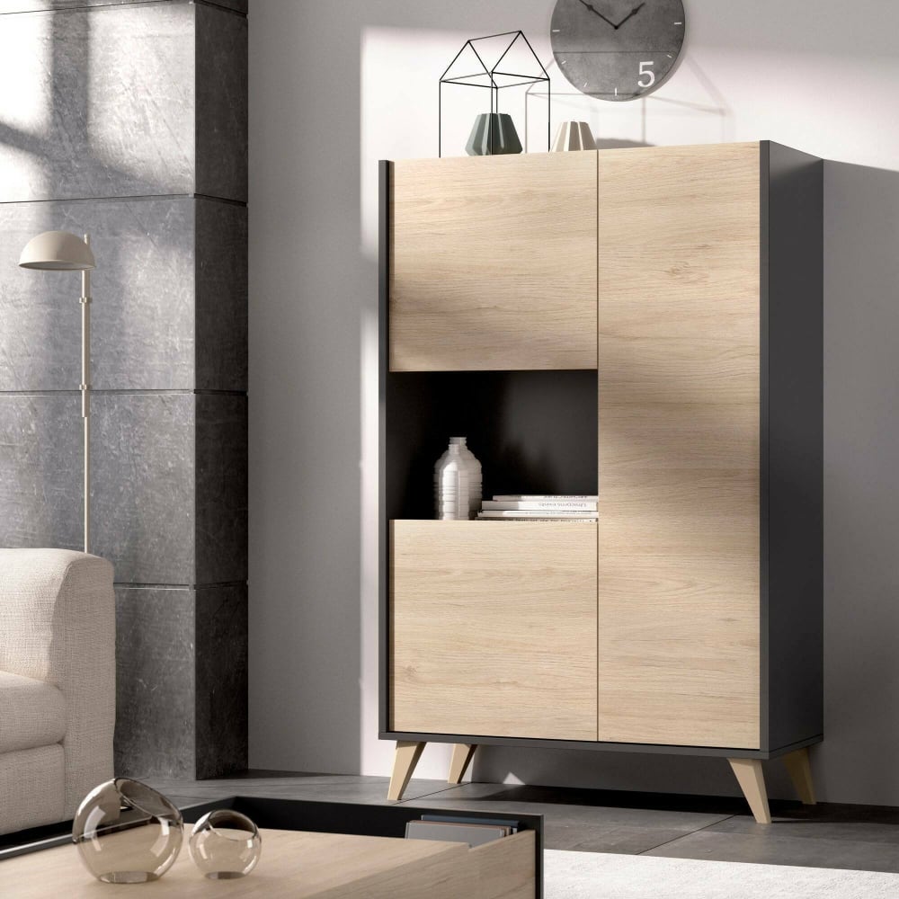 Buffet effet bois beige, anthracite 81x43 cm - Maisons du Monde