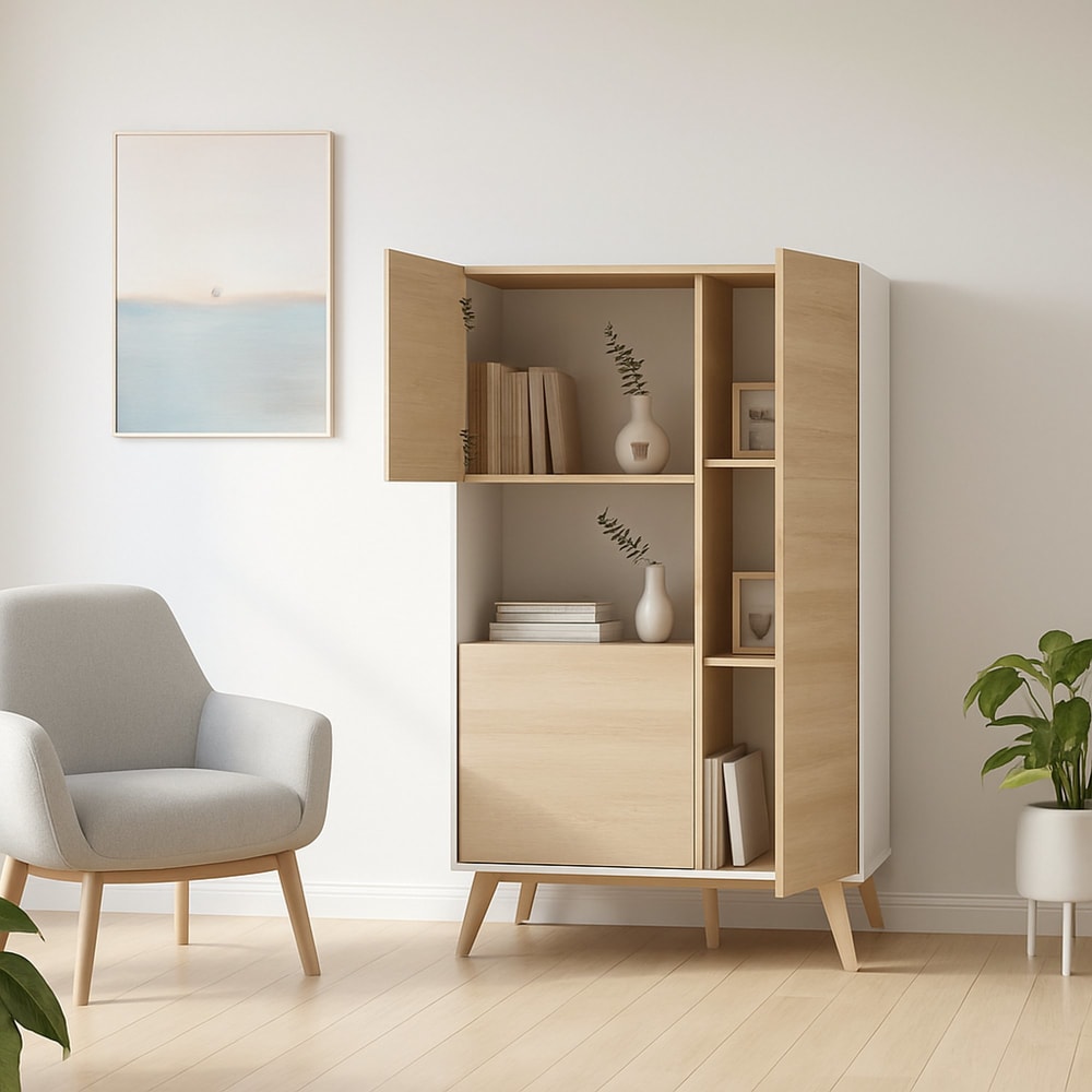 Buffet effet bois beige, blanc 81x43 cm - Maisons du Monde