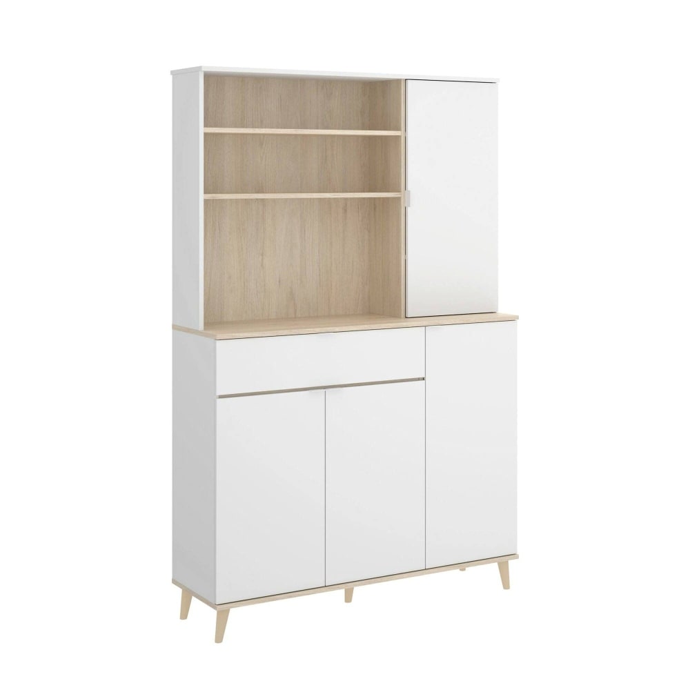 Dmora Weißes Sideboard in Holzoptik, Eiche 120x40h191 cm style modern Weiß Holz