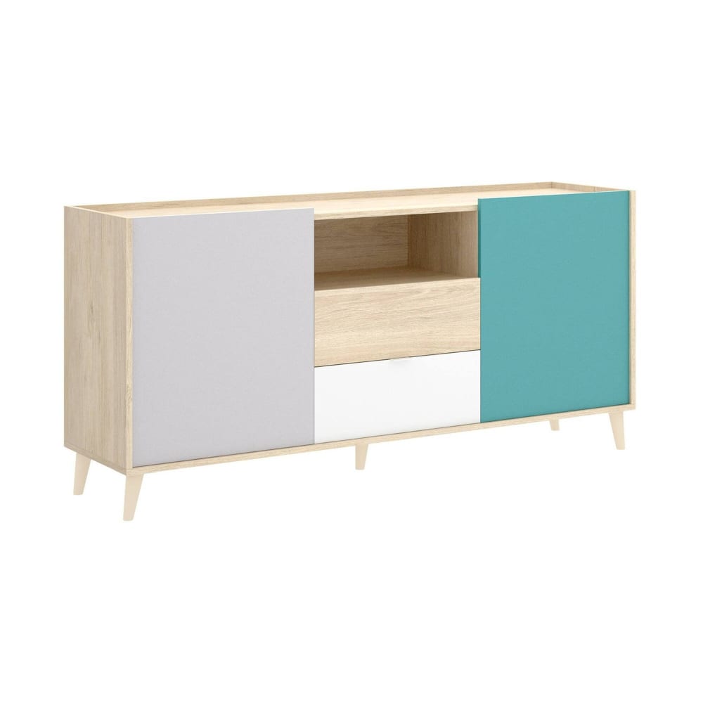 Buffet effet bois beige, blanc 155x43 cm