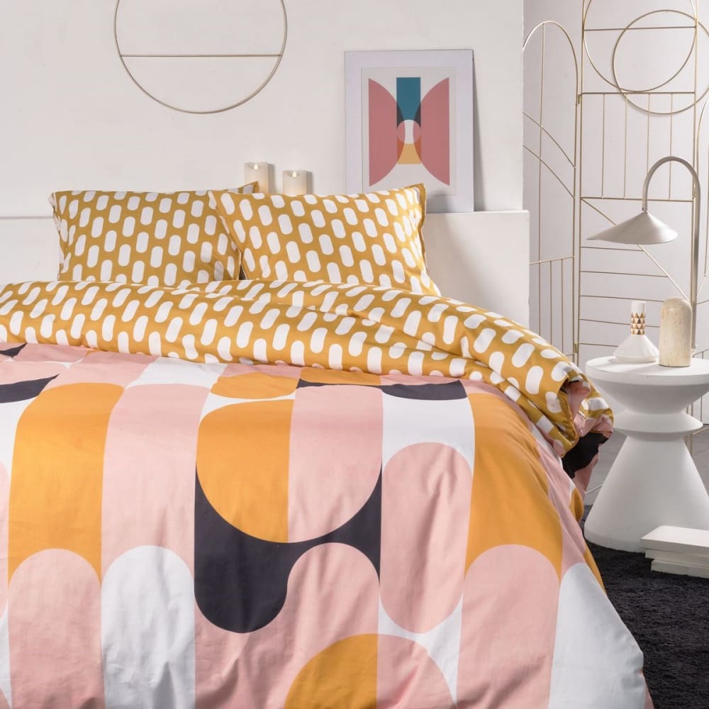 Parure de lit imprimé géométrique coton  240x260 cm Jaune