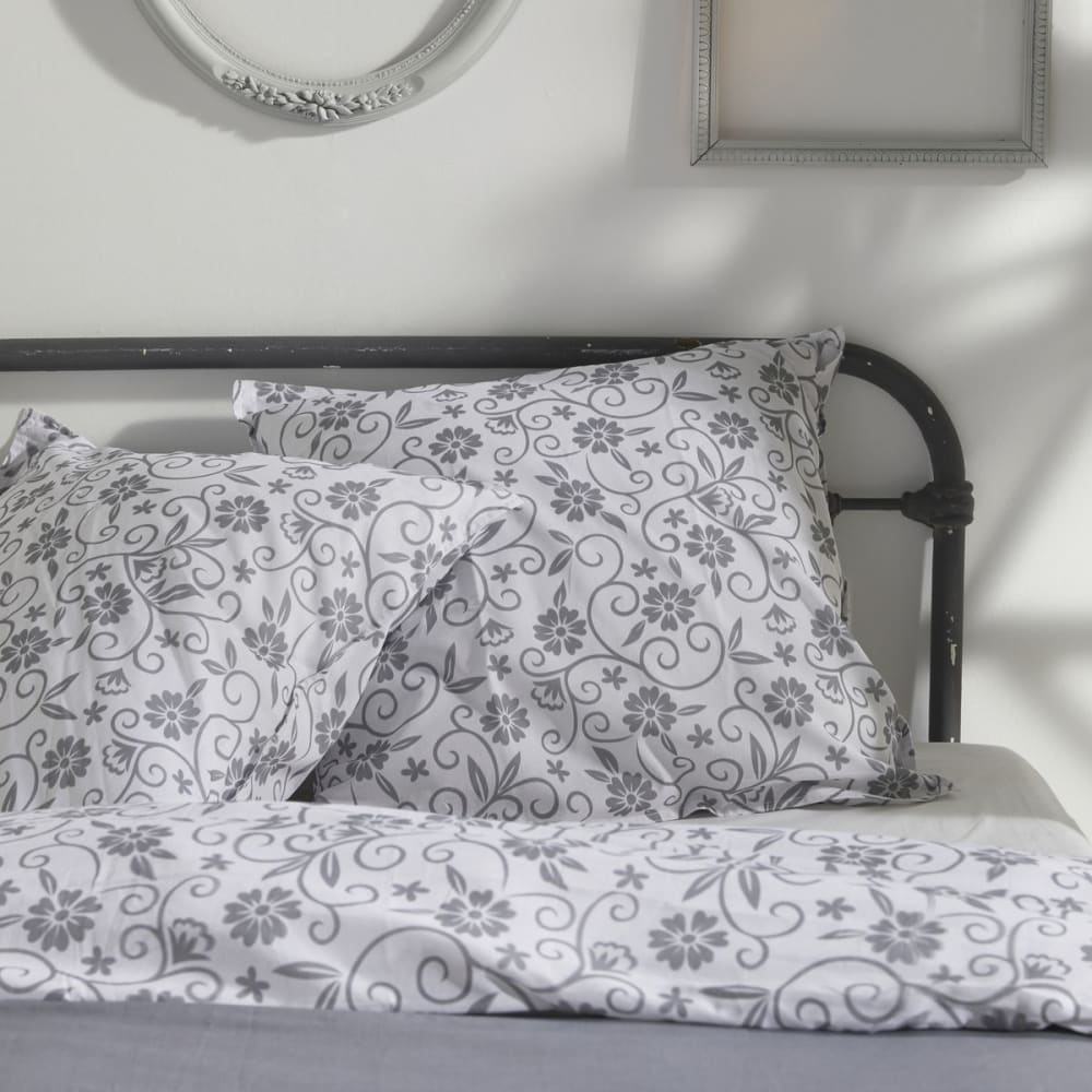 Parure de lit imprimé floral coton 260x240 cm gris clair - Maisons du Monde
