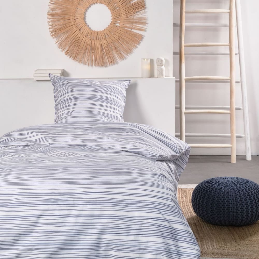 Parure de lit imprimé rayures coton  220x240 cm Blanc