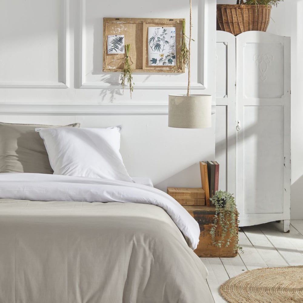 Parure de lit coton uni  260x240 cm Beige