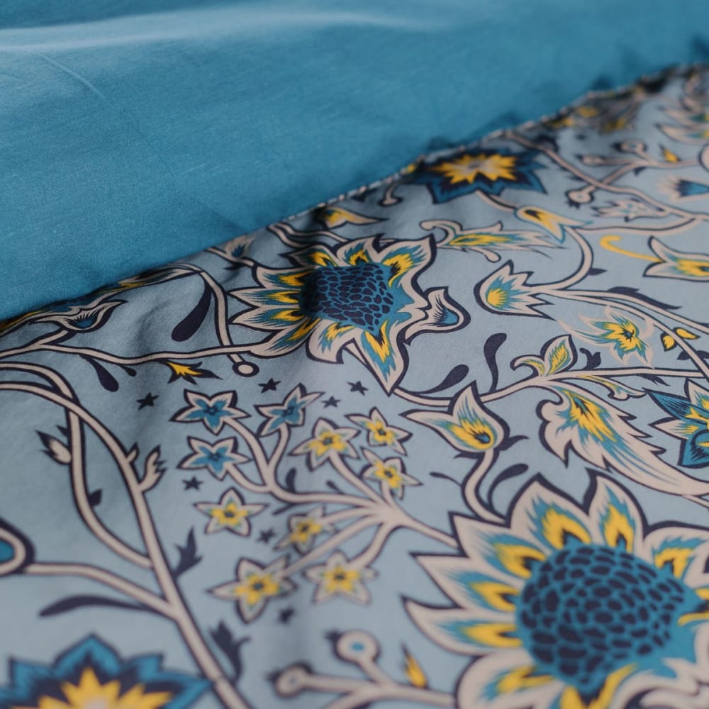Parure de lit imprimé floral coton 220x240 cm bleu - Maisons du Monde