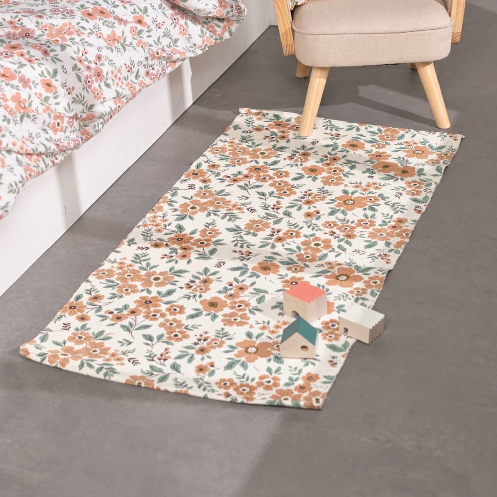 Tapis imprimé floral coton  120x60 cm Rose