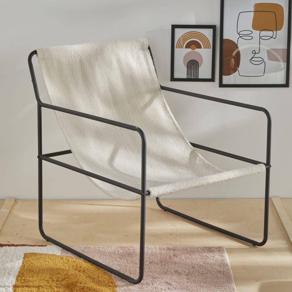 Fauteuil chilienne bouclette uni  76x63 cm Ecru
