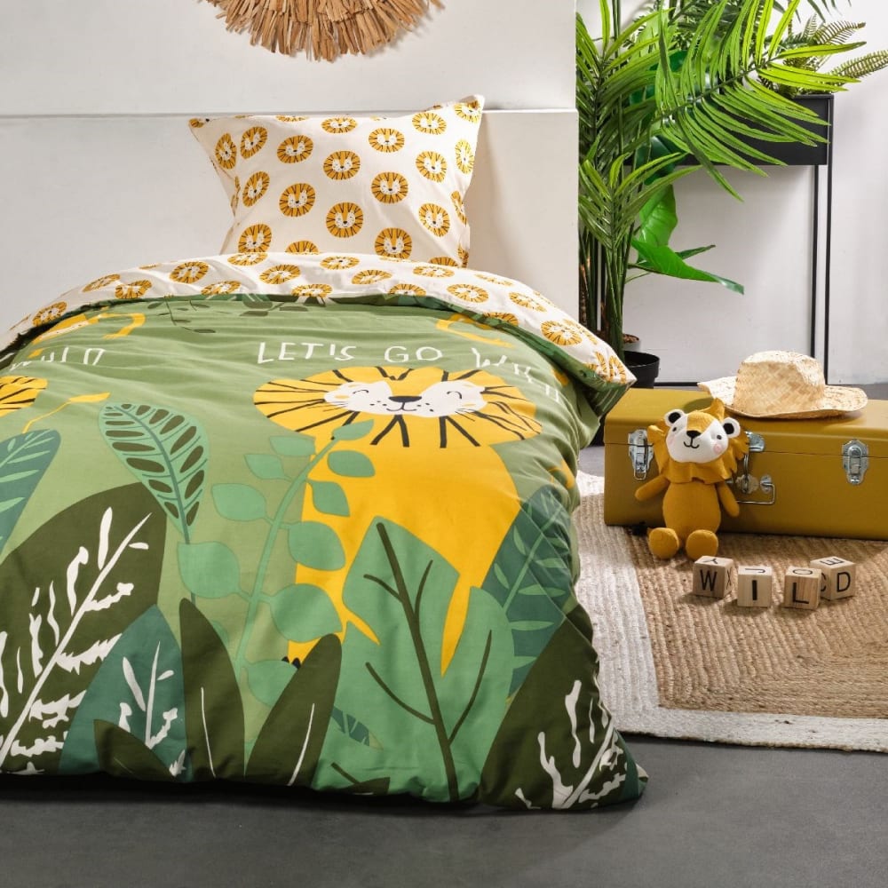 Parure de lit imprimé animalier coton  140x200 cm Gris