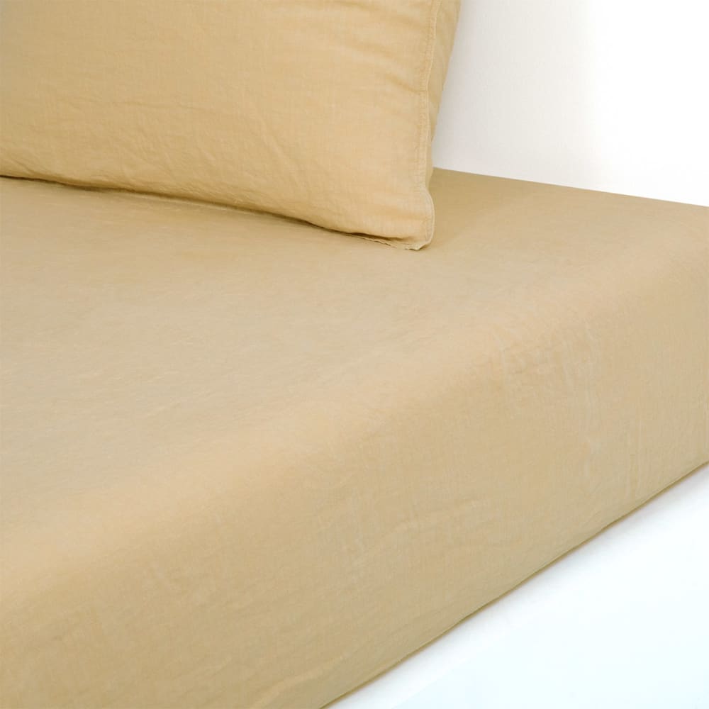 Drap housse en  lin lavé beige 180 x 200 cm