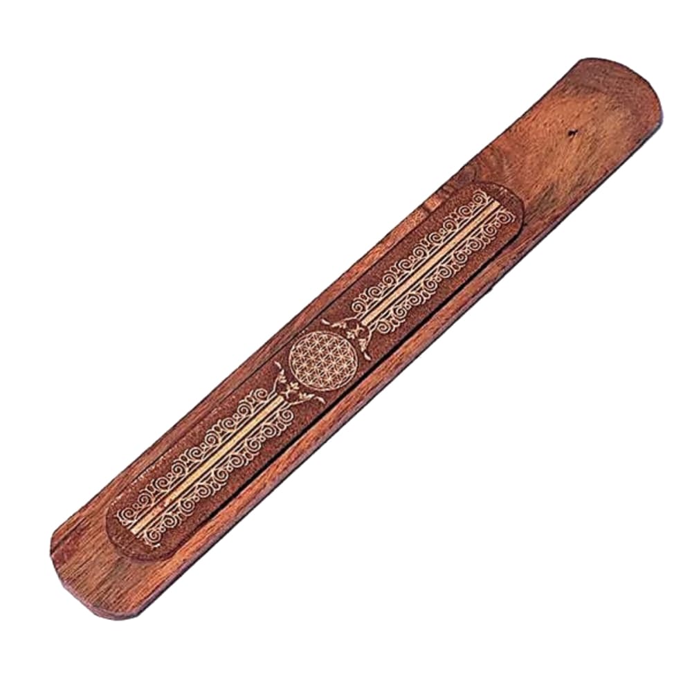 Porte bâton d'encens en bois motif fleur de vie