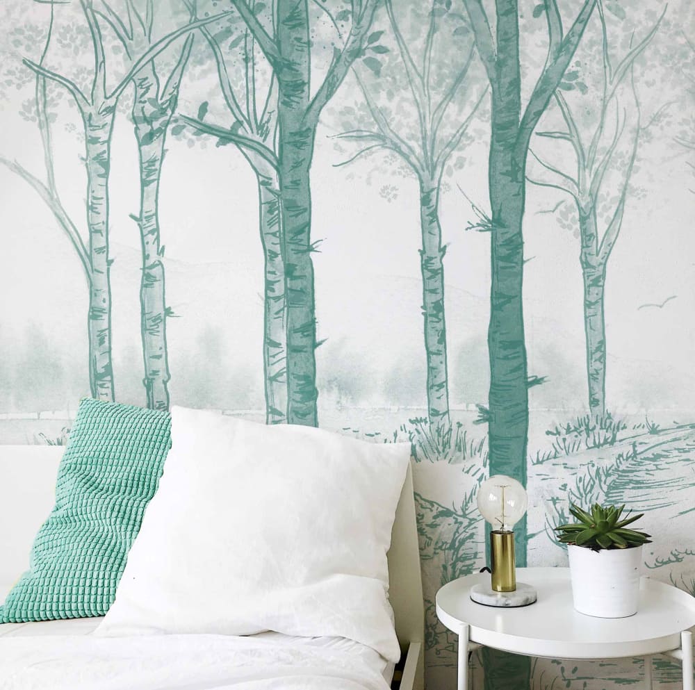 Acte Deco Panorama-Vliestapete Landschaft Birkenwald, Grün 375 x 250cm style landhaus Grün Öko-Tex Zertifikat Papier