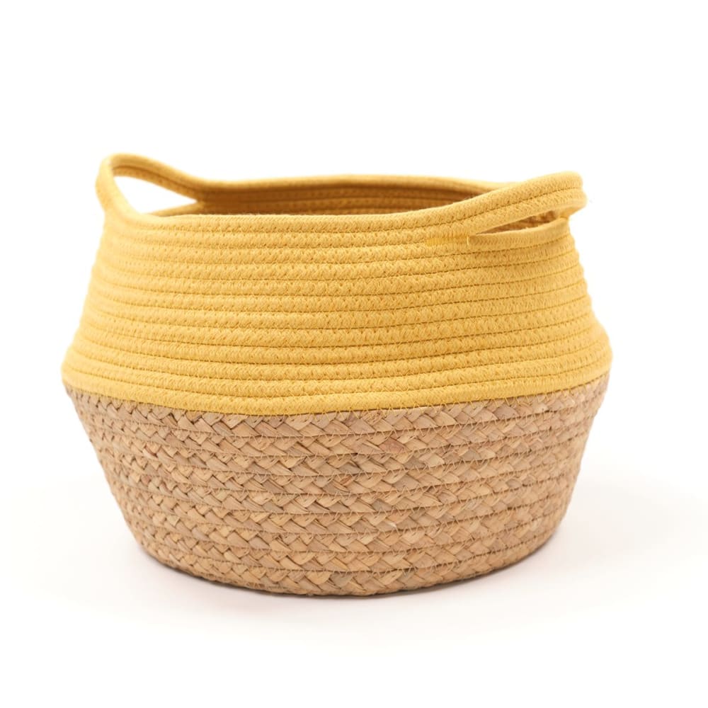 Factory Panier rond tressé coton uni 27x23 cm jaune style classique chic - Tissu