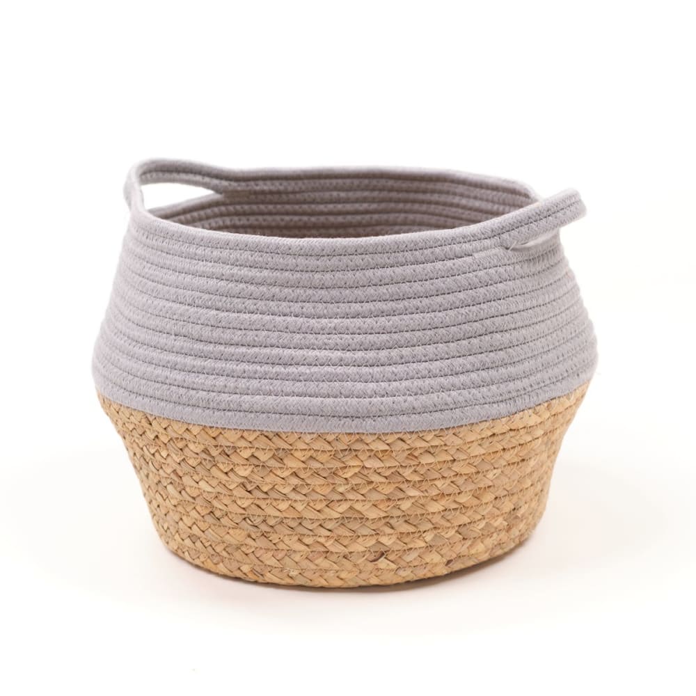 Panier rond tressé coton uni  27x23 cm Gris clair