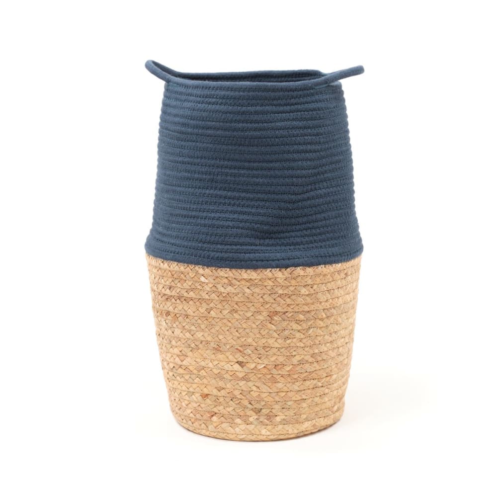 Factory Panier long tressé coton uni 30x50 cm bleu style classique chic - Tissu