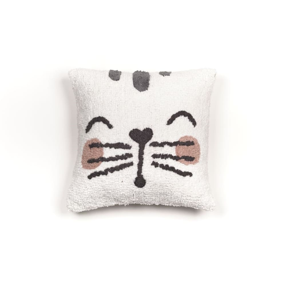 Coussin déhoussable tufté imprimé animalier coton  40x40 cm Blanc