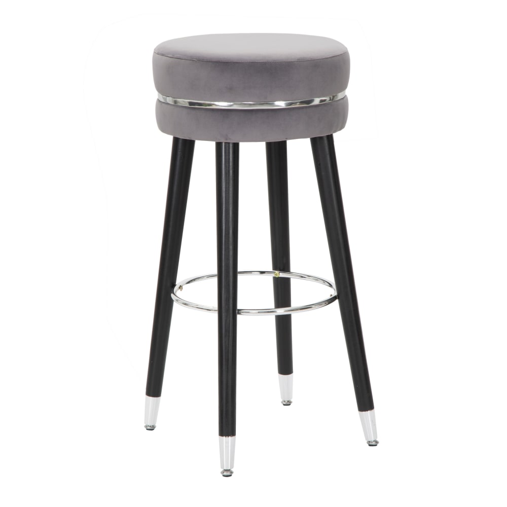 Tabouret de bar rond en tissu gris avec pieds en bois Ø cm 35x74