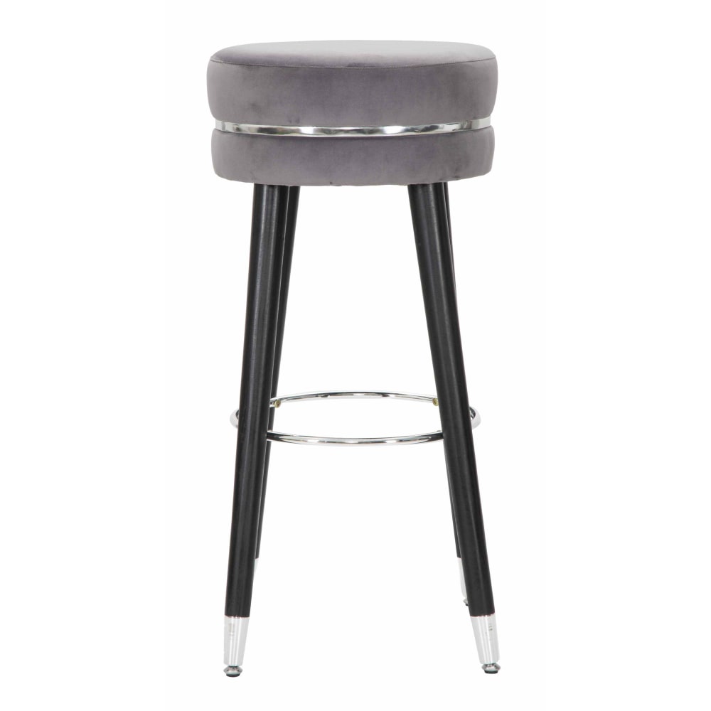 Tabouret de bar rond en tissu gris avec pieds en bois ø cm 35x74