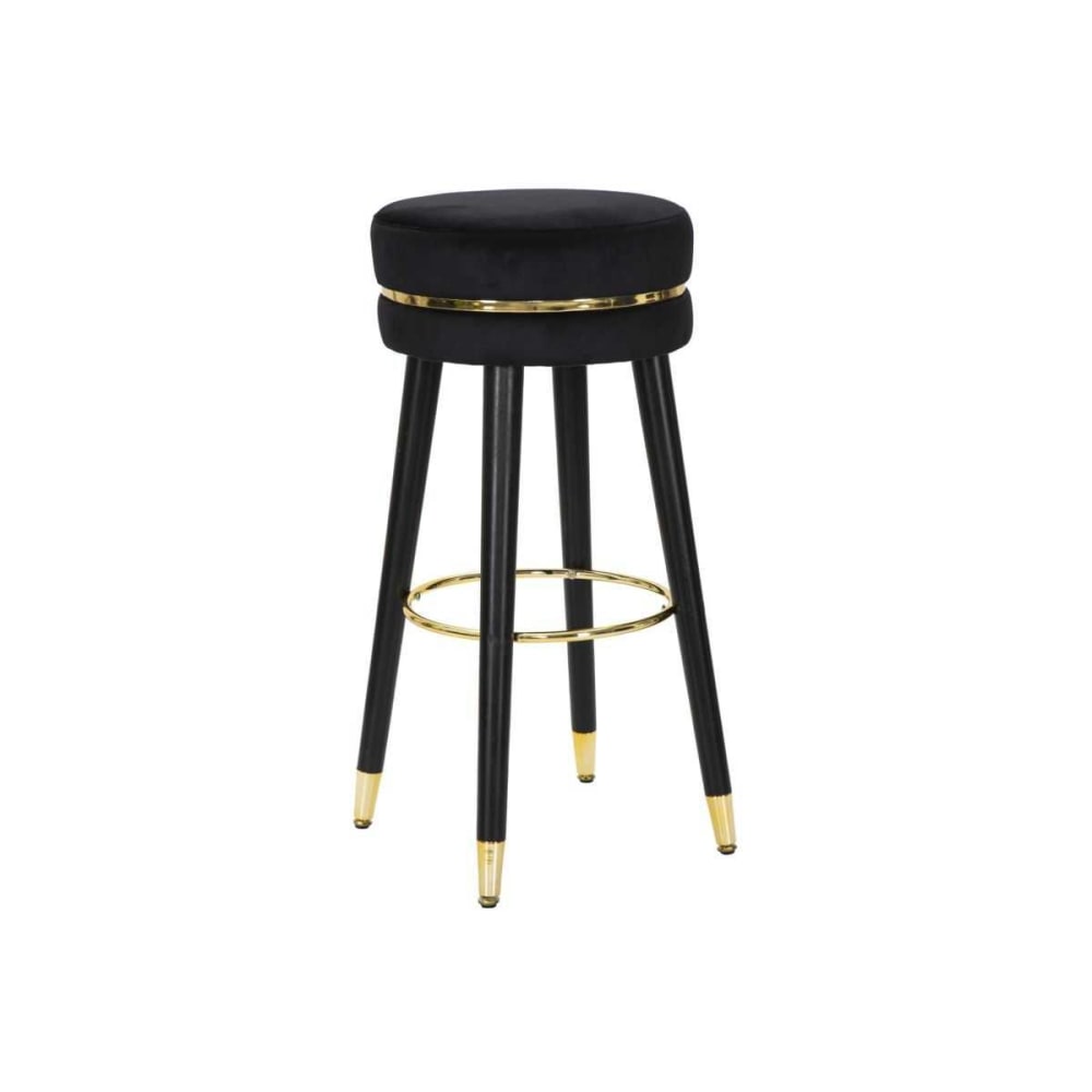Tabouret de bar rond en tissu noir avec pieds en bois ø cm 35x74 Tabouret de bar rond en tissu noir avec pieds en bois ø cm 35x74
