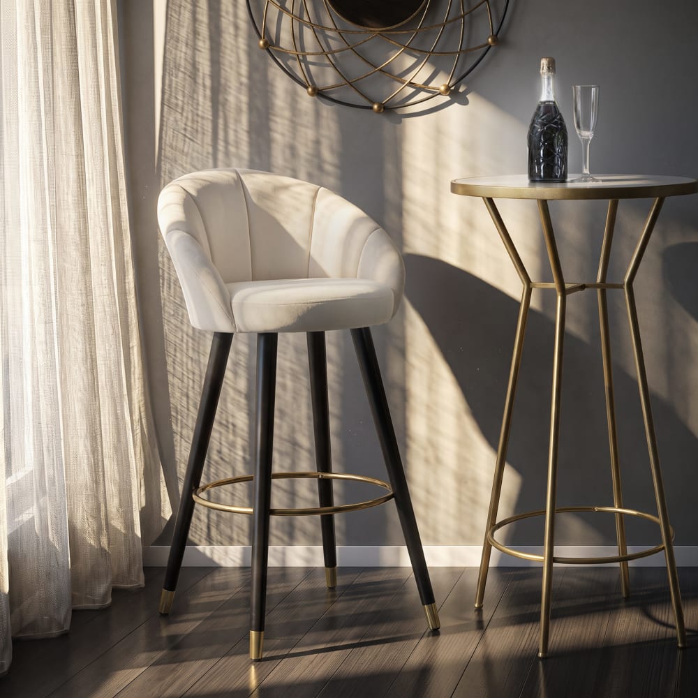 Mauro Ferretti Runder Hocker mit Rückenlehne in beigefarbenem Stoff, 55 x 56 x 104 cm style classic chic - Pes - Polyester