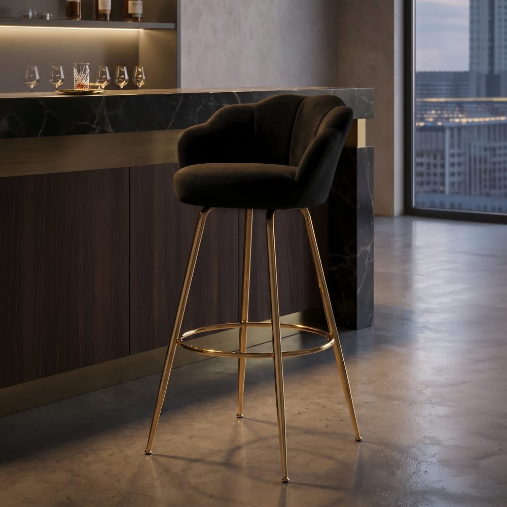 Mauro Ferretti Barhocker mit schwarzer Stoffrückenlehne, 55 x 53 x 110 cm style classic chic - Samt