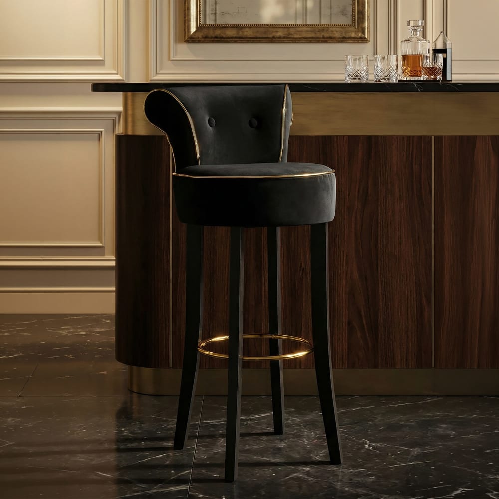 Mauro Ferretti Schwarzer Stoffhocker mit Rückenlehne, 46 x 48 x 96 cm style classic chic Schwarz Stoff