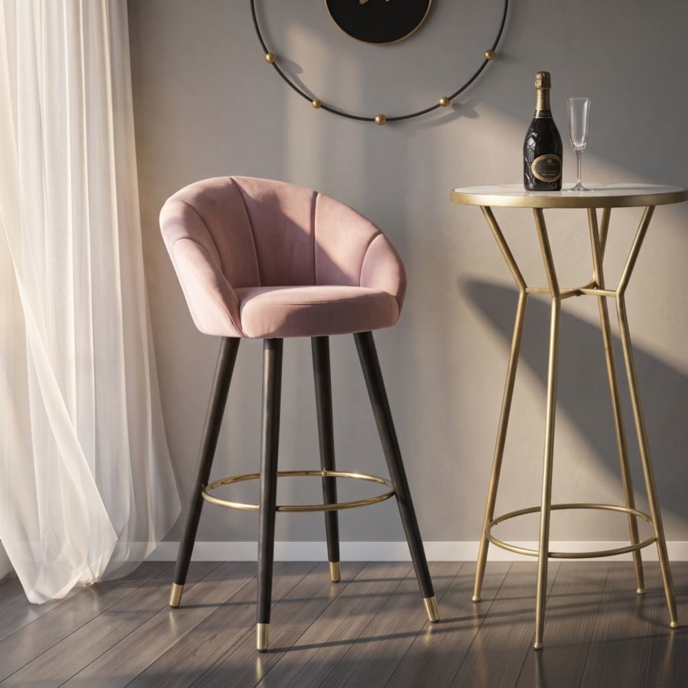 Mauro Ferretti Runder Hocker mit Rückenlehne in rosa Stoff, 55 x 56 x 104 cm style classic chic - Pes - Polyester