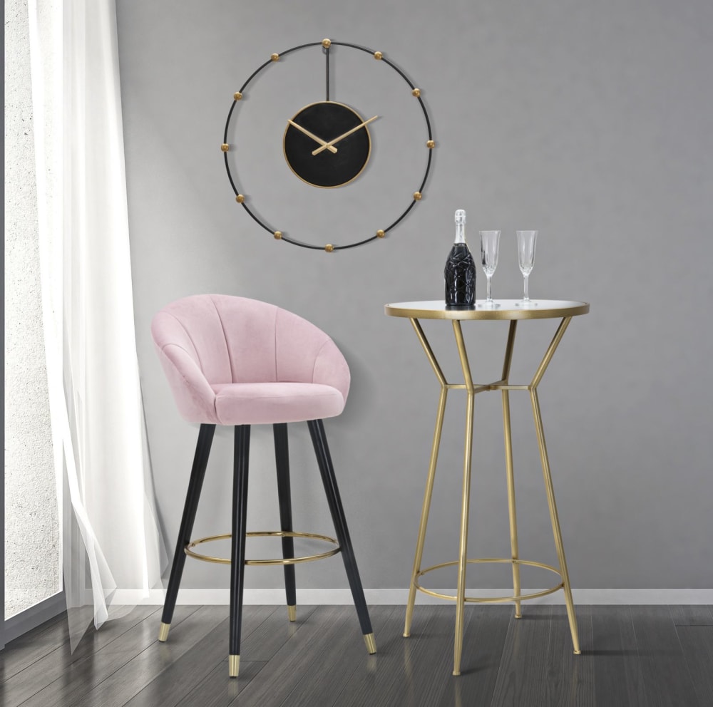 Tabouret rond en tissu rose avec dossier 55x56x104  cm
