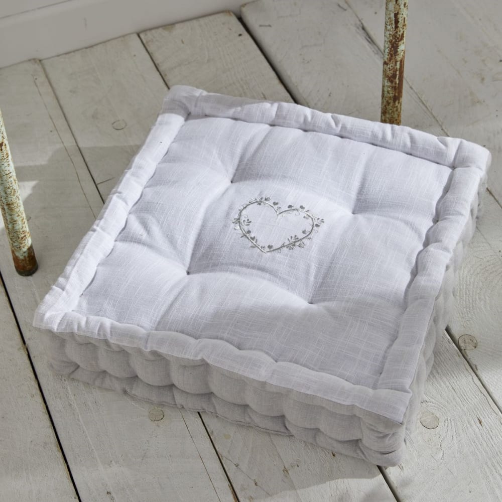 Coussin de sol avec broderies coton uni 40x40 cm gris clair - Maisons du Monde