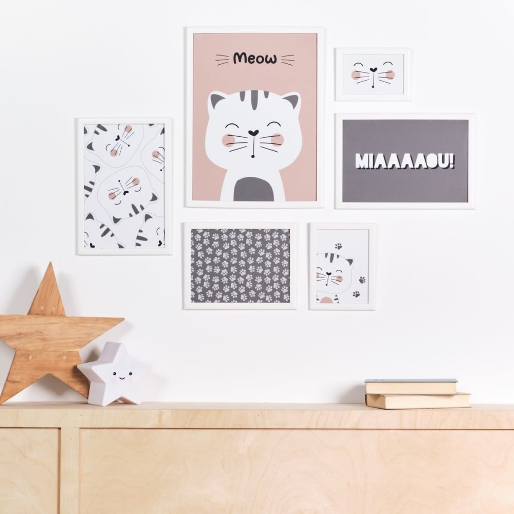 Lot 6 de cadres photos animalier bois  30x40 Blanc