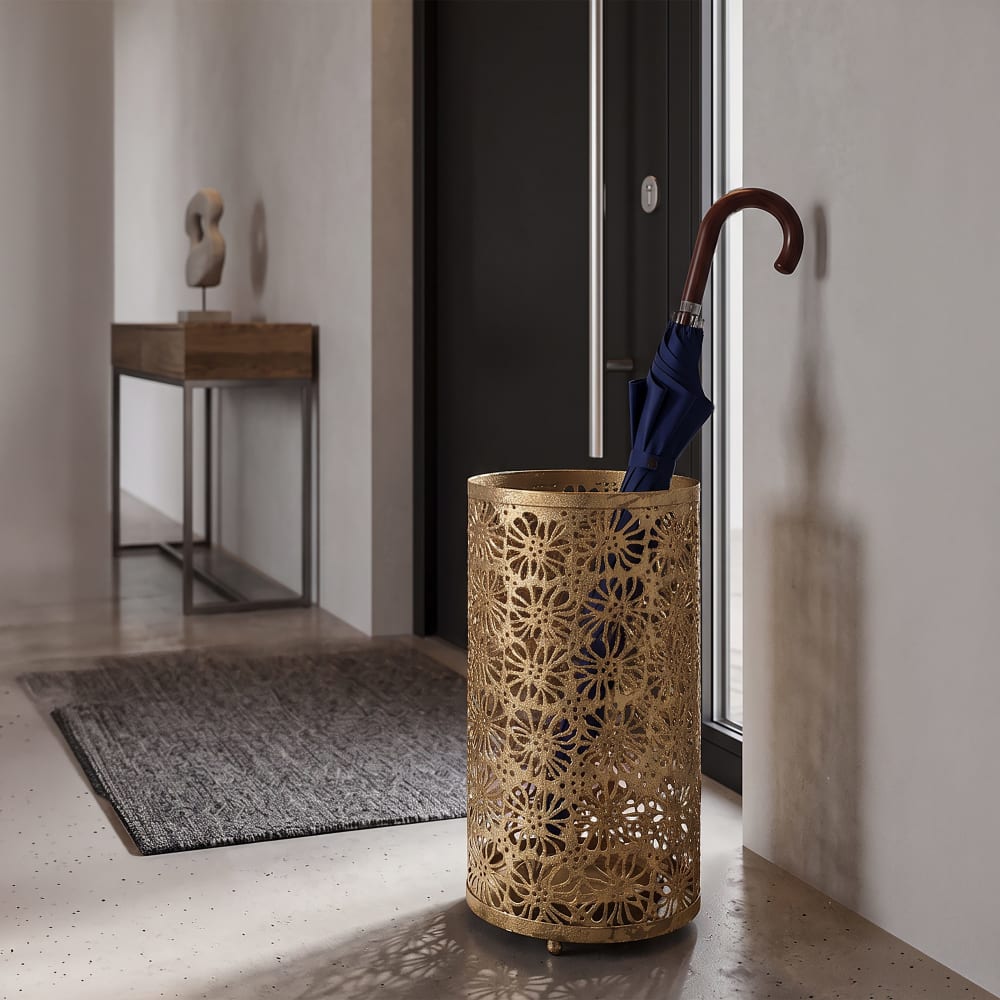 Mauro Ferretti Schirmständer mit Blumenschnitzerei aus Metall gold Ø cm 24x42 style classic chic - Metall