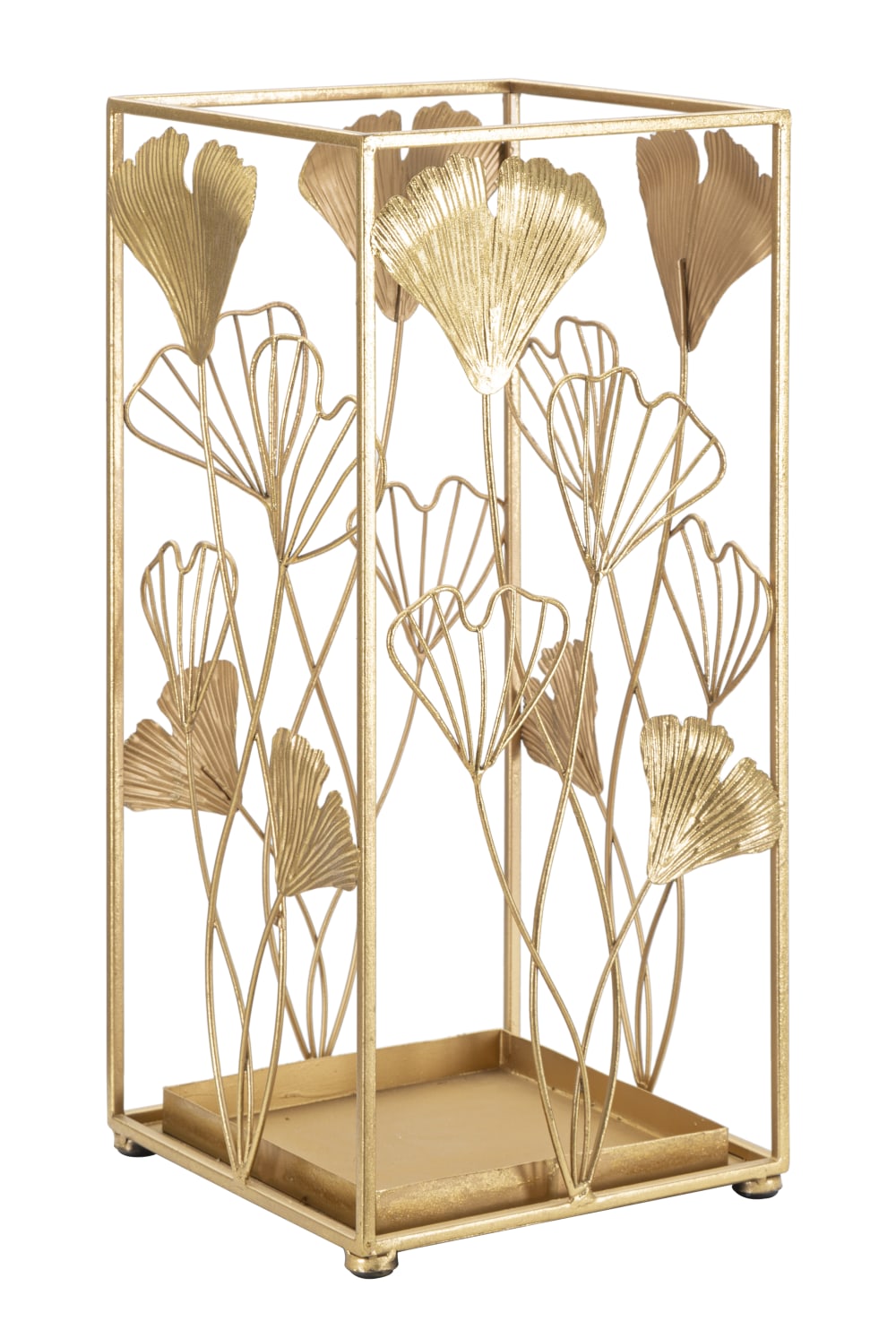 Porte-parapluies en métal doré avec feuilles 22,5x22,5x48,5 cm