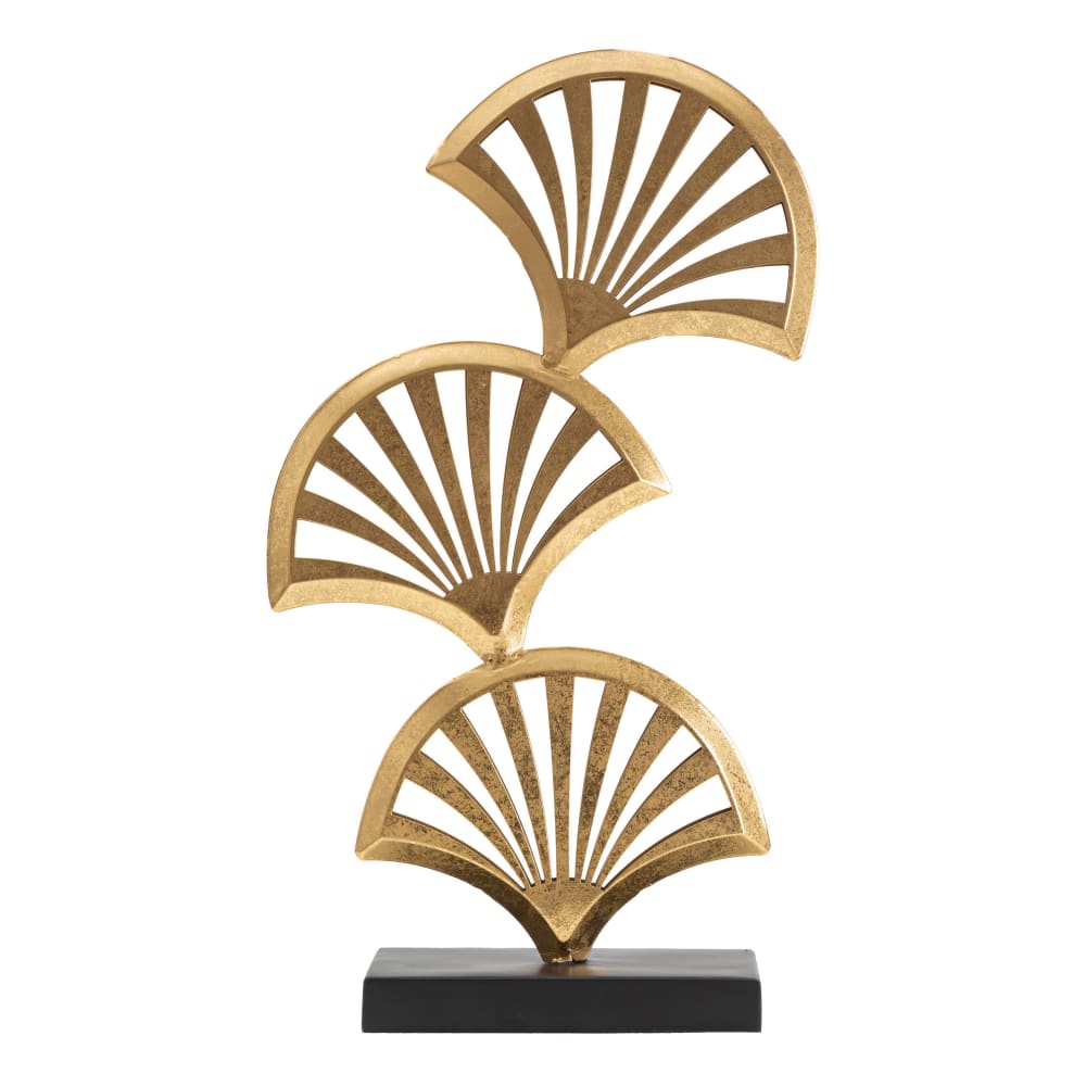 Sculpture en métal doré avec base rectangulaire noire 23,5x10x44 cm