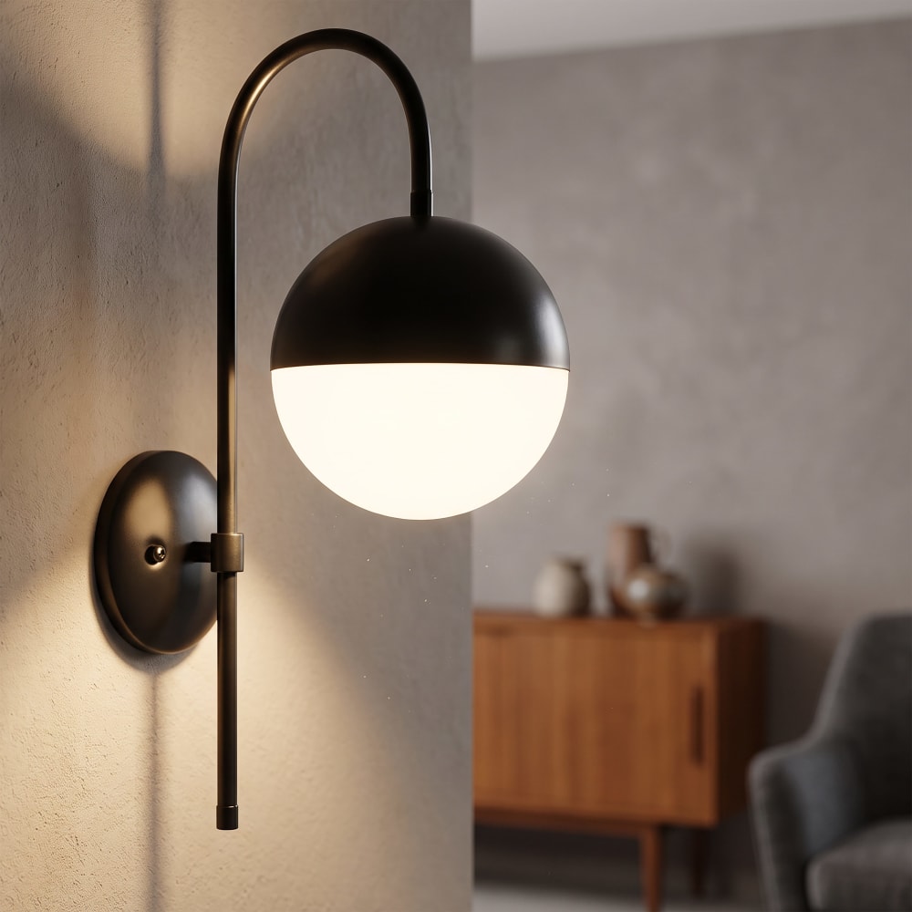 Mauro Ferretti Schwarze Metallwandleuchte mit weißer Glaskugel, 19 x 31 x 51 cm style classic chic Schwarz Metall