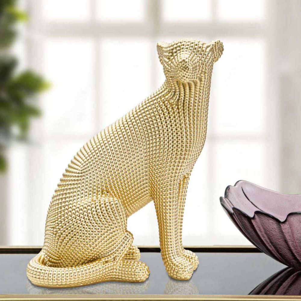 Leopard aus goldenem Kunstharz, 23 x 15,5 x 29 cm - Maisons Du