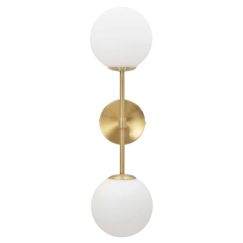 Applique en métal doré avec 2 sphères en verre blanc, 15x21x55 cm