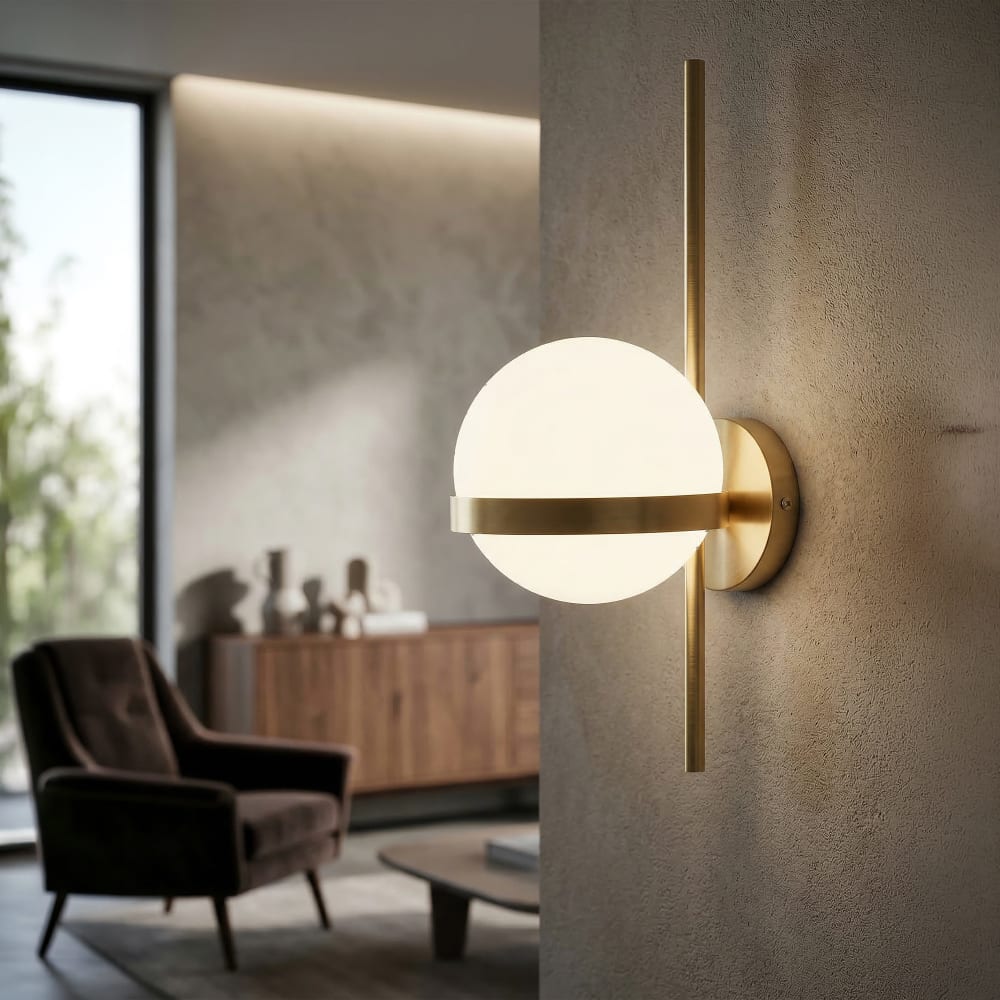 aplique de metal dorado con esfera de cristal blanco cm 15x20x40