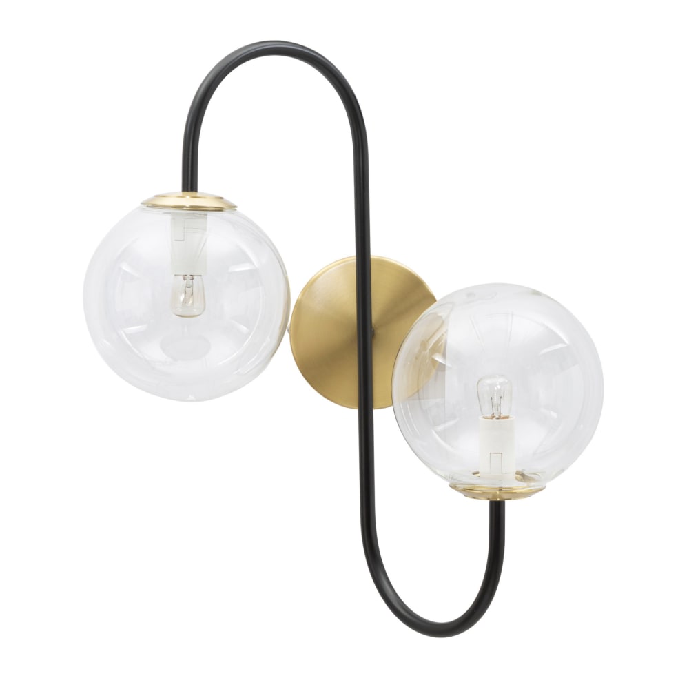 Applique murale en métal noir avec 2 sphères en verre, 36x24x45 cm