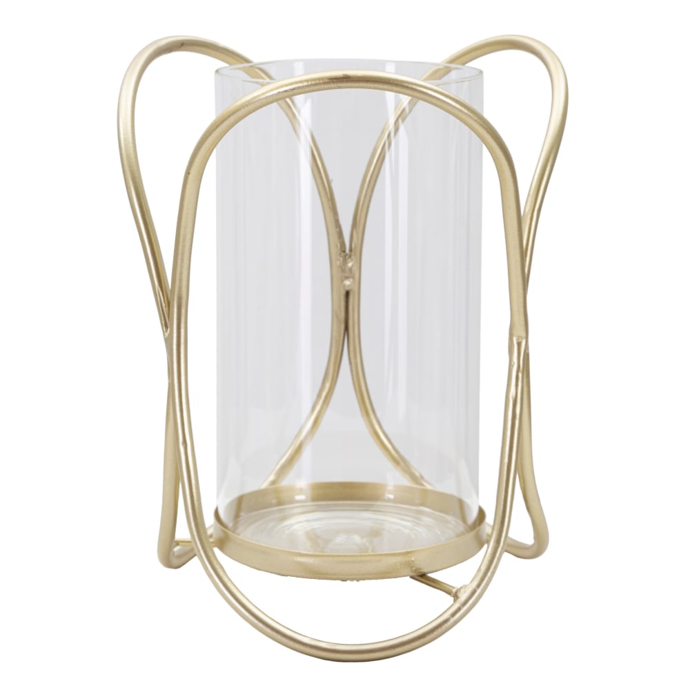 Bougeoir en métal doré avec verre ø 16x21,5 cm