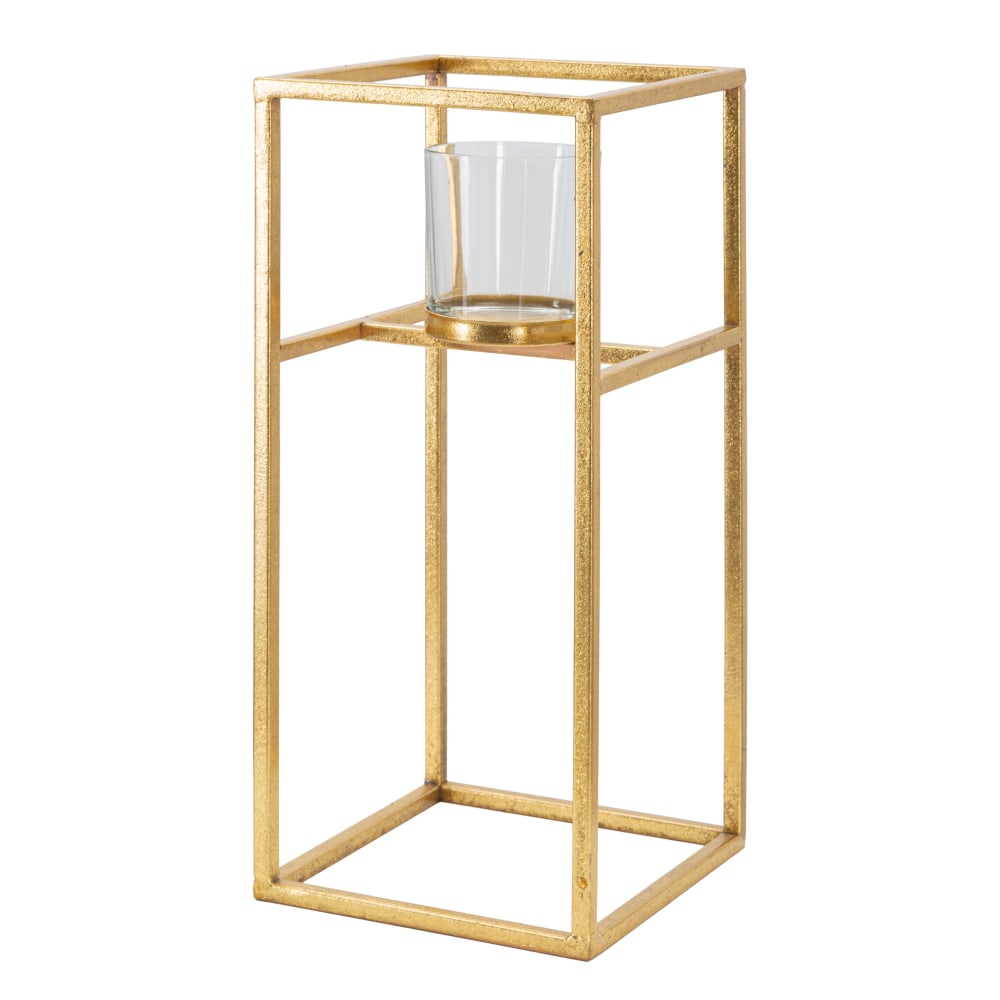 Bougeoir en métal doré avec verre 15x15x35 cm