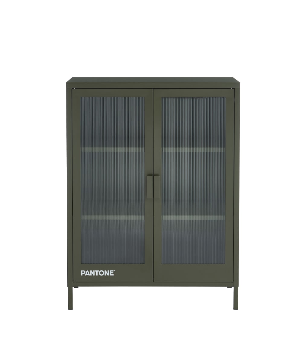Buffet vert olive foncé portes en verre cannelé 75cm