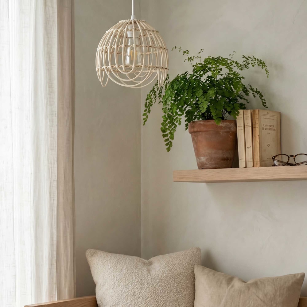 Suspension fleur en rotin naturel — vue 3